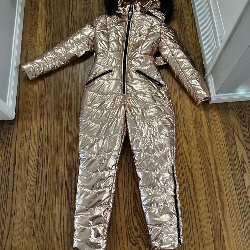 Gold and Black Jumpsuit with High Collar and Elastic Cuffs